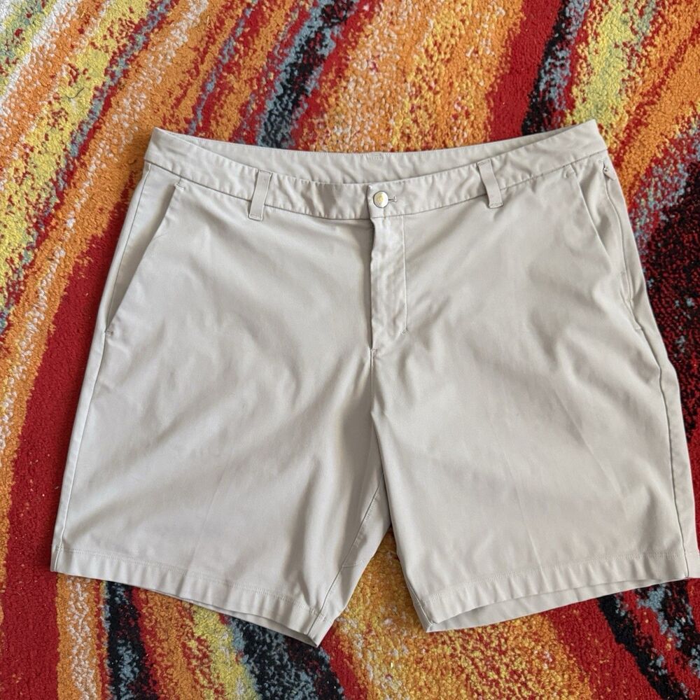 Lululemon ABC Classic-Fit Golf Shorts Sz 38 Beige Warpstreme Flat Front Pockets